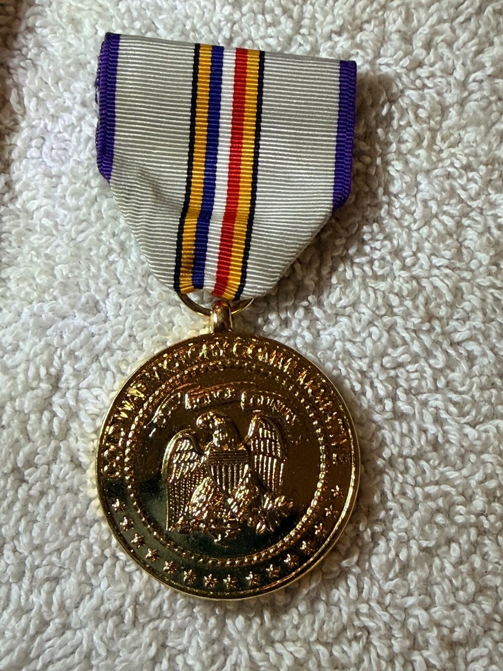 Cold War Victory Commemorative Medal US Military Service Gold Tone Ribbon